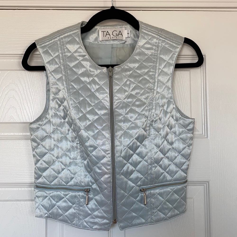 Vintage Quilted Satin Taiga Paris Zippered Vest.